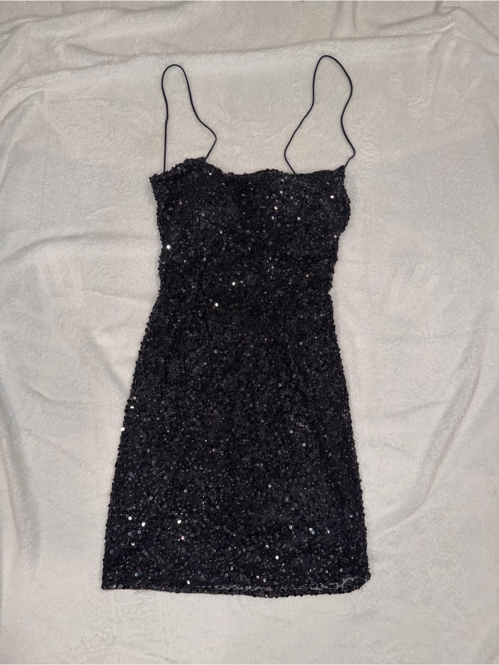 Black Sequin Spaghetti-Strap Prom Dress